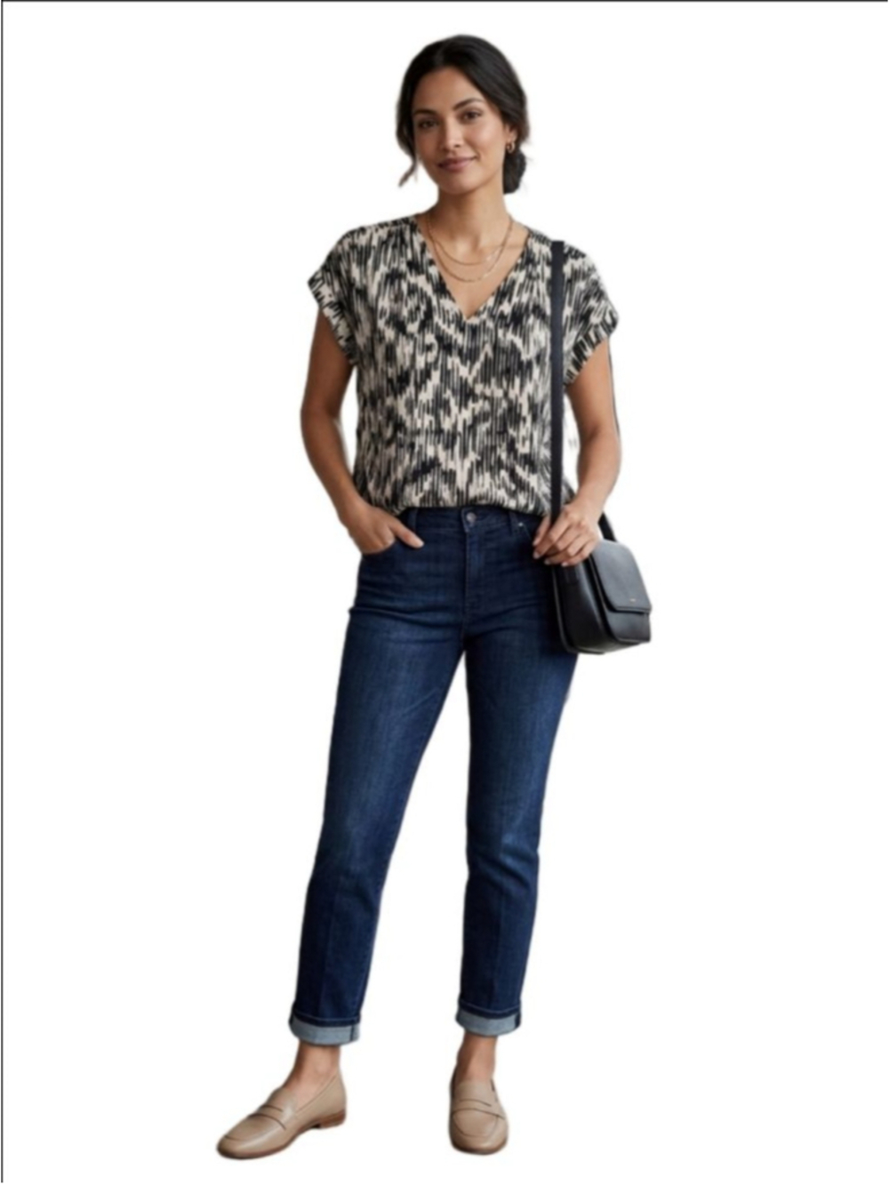 Women's Simply Vera Vera Wang Blouse XL Black White Abstract Print